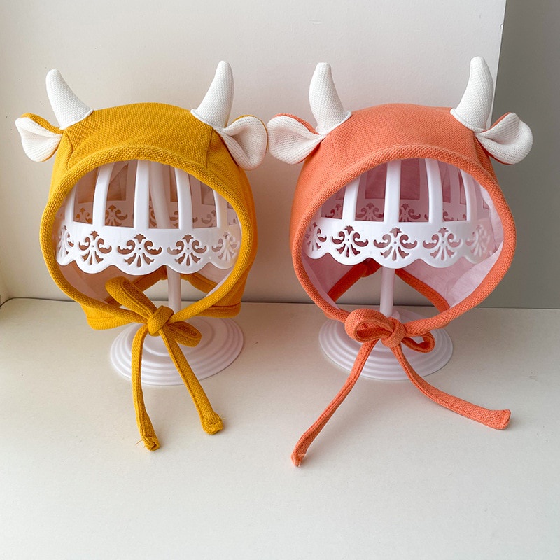 Mũ Beanie Màu Trơn Họa Tiết Hoạt Hình Dễ Thương Bảo Vệ Tai Cho Bé Sơ Sinh