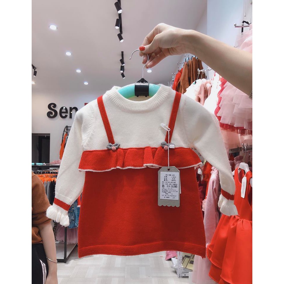 áo len yếm đỏ bé gái size 13-21kg
