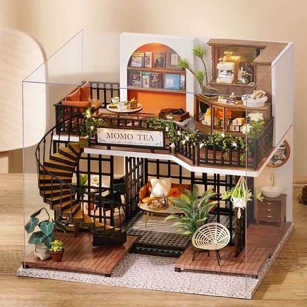 Mô hình nhà búp bê DIY Doll House Miniature_ Forest Teashop _Tặng TẤM CHE BỤI + KEO