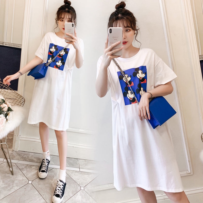 Váy bà bầu 2021 váy mới mùa hè trung và dài -mang tháng giữa và cuối thai kỳ mặc ngoài váy bầu Plus size rộngI