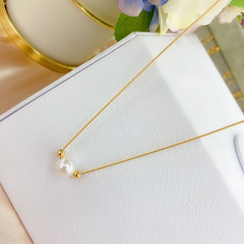 Dây Chuyền Dây Mì Mặt Ngọc Trai Nhân Tạo Titan Ko Han Rỉ TT 3857