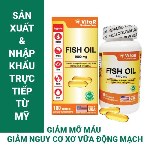 VIÊN DẦU CÁ VITAR FISH OIL 1000MG - HỘP 100 VIÊN - Bổ sung Omega-3, DHA và EPA - TPBVSK