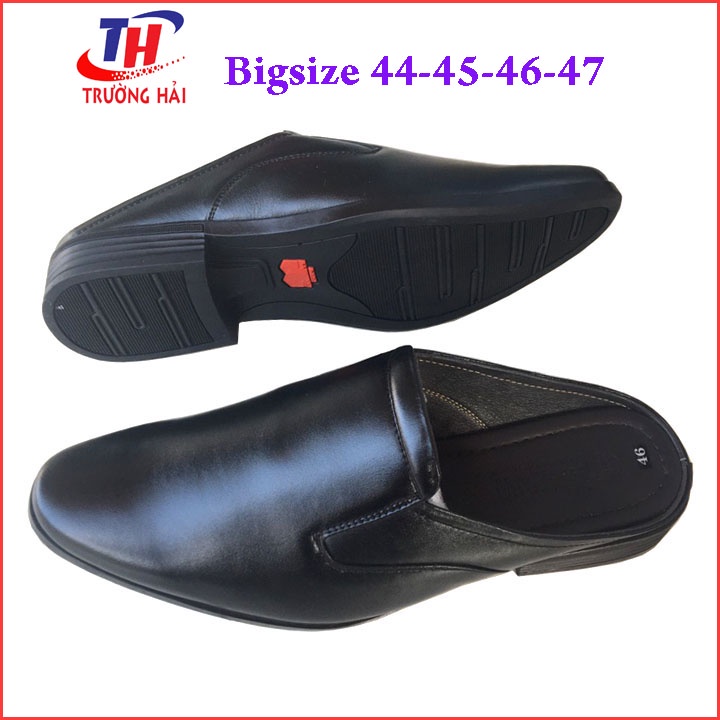 Giày sục nam bigsize da bò thật màu đen đế cao 3cm Trường Hải S145