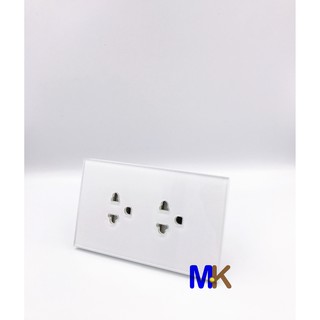 Ổ cắm đôi 3 chấu mặt kính cường lực chống giật trẻ em