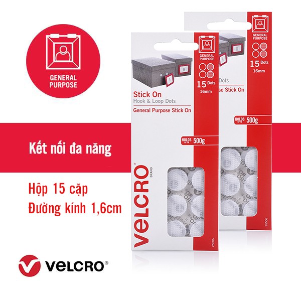 15 Cặp Băng Gai Dính Có Keo Dạng Tròn Stick On của VELCRO (25506) - Kích Thước 1.6cm