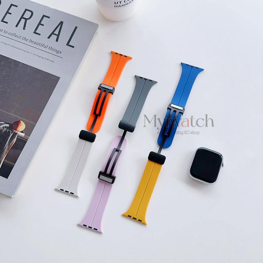 Màu Sắc Dây Đeo Đồng Hồ Bằng Silicon Khóa Kim Loại Nam Châm Cho iwatch series 8 Ultra 7 6 5 4 SE 3 2 1 49mm 45mm 42mm 41mm 44mm 40mm 38mm