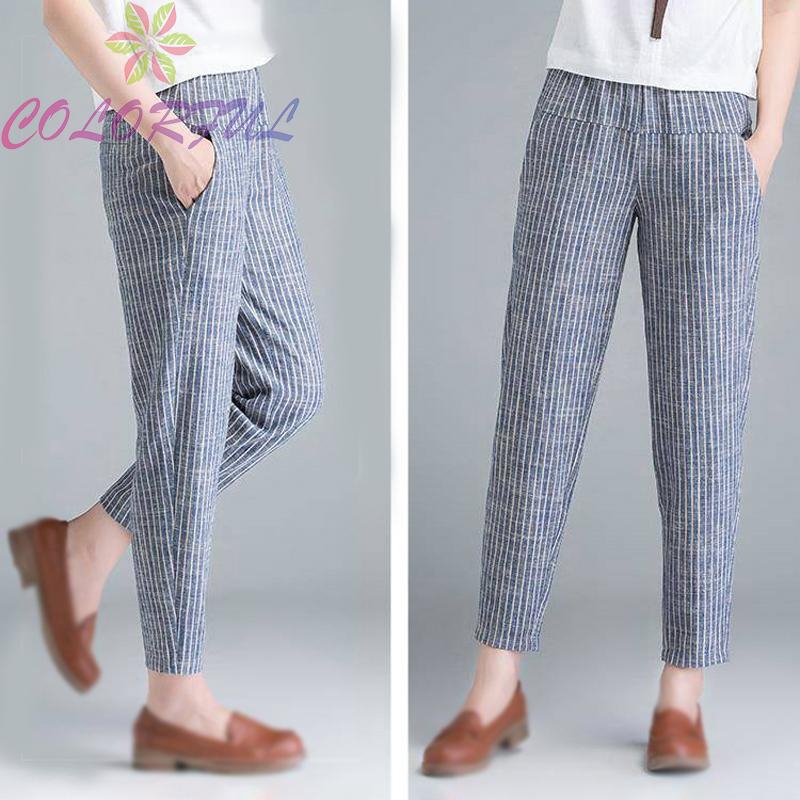 Quần dài lưng cao ống rộng họa tiết sọc thời trang cho nữ | BigBuy360 - bigbuy360.vn