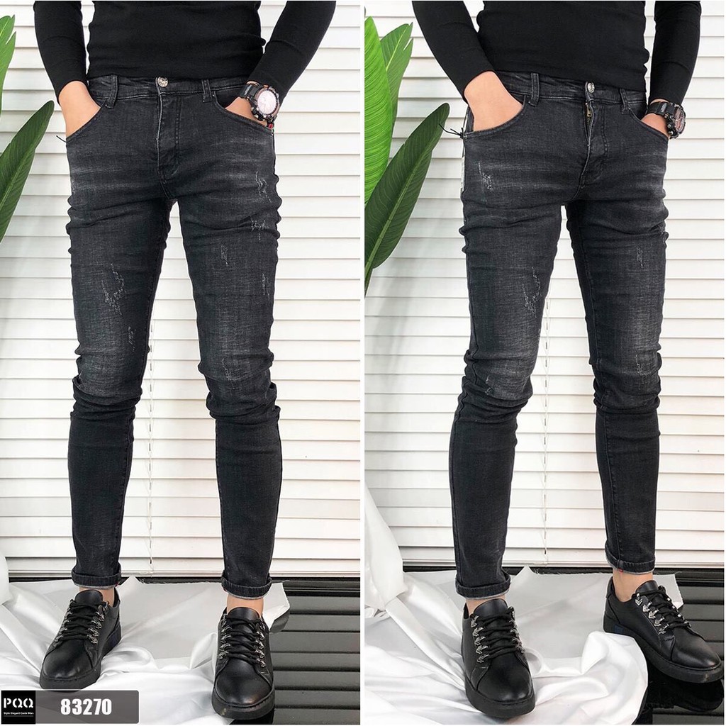 Quần jean nam xám đen xước cào nhẹ chất jean giãn tốt 184 loại 1