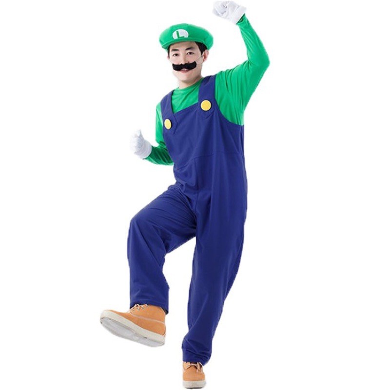 Trang phục hoá trang Mario-Luichi kèm râu nón cho người lớn và trẻ em.