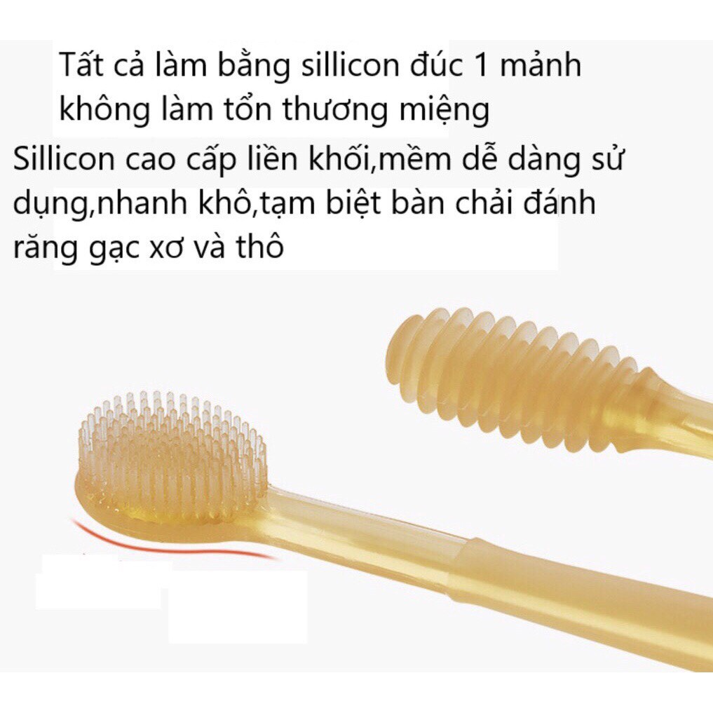 Rơ lưỡi silicon cho bé chống tưa miệng bộ rơ lưỡi bàn chải kèm cốc an toàn cho bé sơ sinh