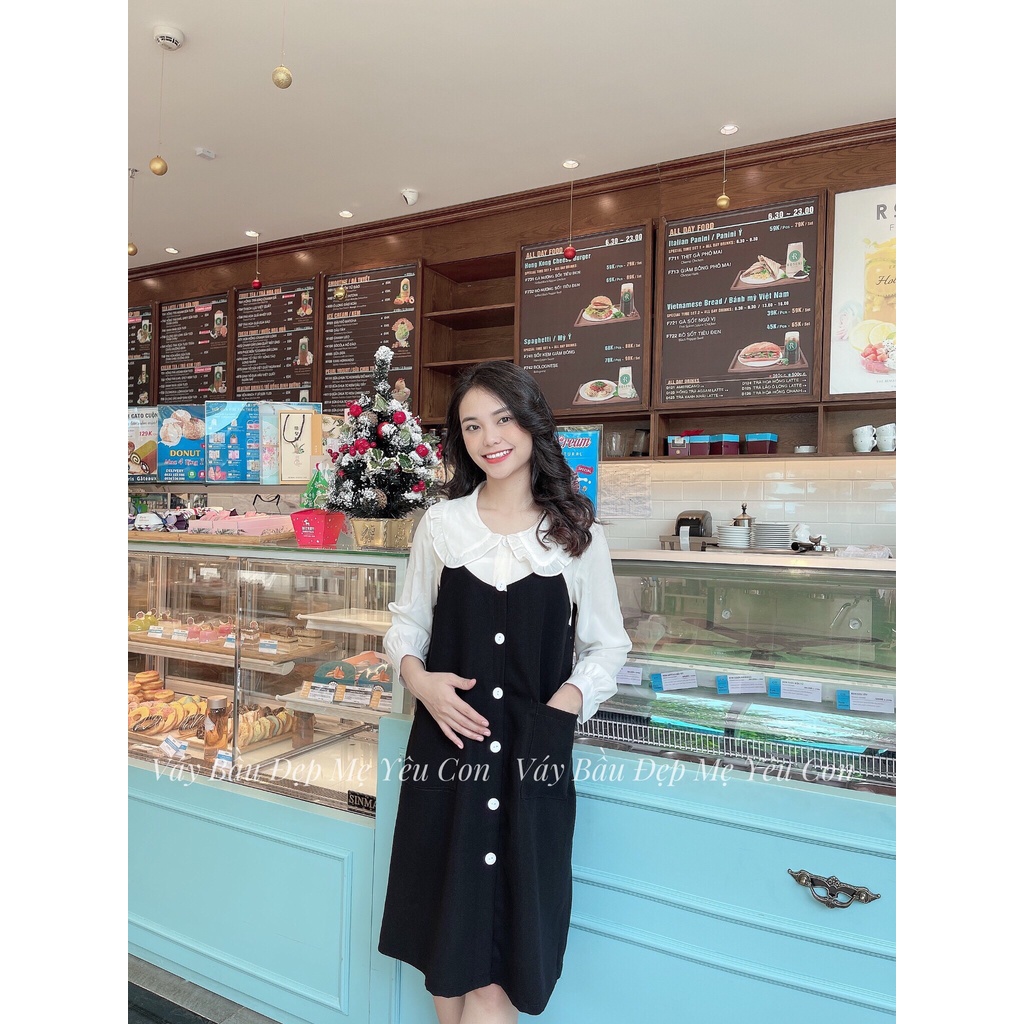 Đầm bầu công sở Váy bầu đẹp màu đen túi trước dáng suông MYC 8M