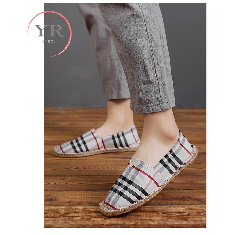 Giày lười vải thời trang hoa văn caro cho nam