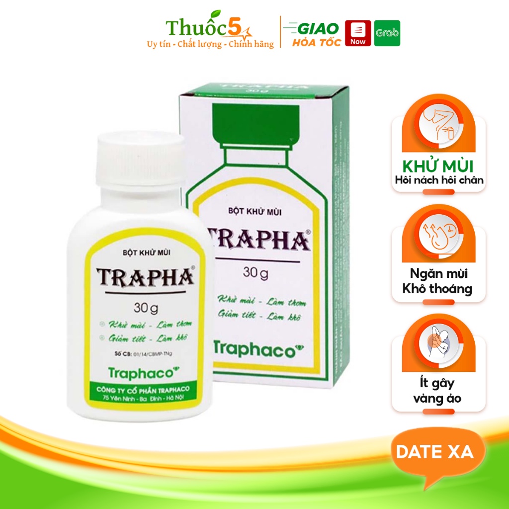 Trapha Giúp Khử Mùi Hôi Chân, Hôi Nách, Dạng Bột Giúp Hết Mùi, Làm Thơm Hộp 30G