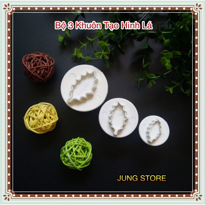 Bộ 3 Khuôn nhấn lò xo tạo hình lá có răng cưa làm fondant, bánh bao, đất set, bánh quy M294