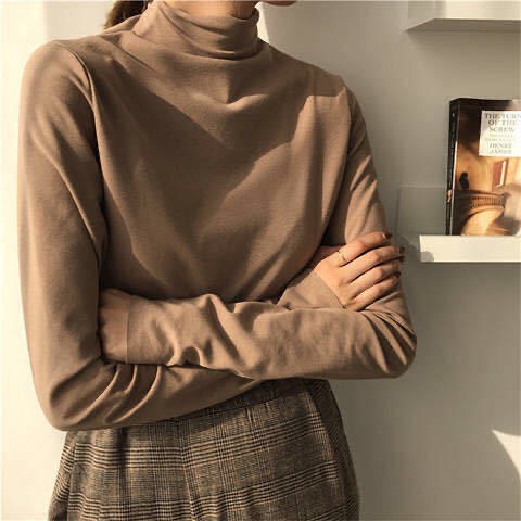 Áo thun nữ tay dài cổ cao phong cách thời trang thu đông Hàn Quốc | BigBuy360 - bigbuy360.vn