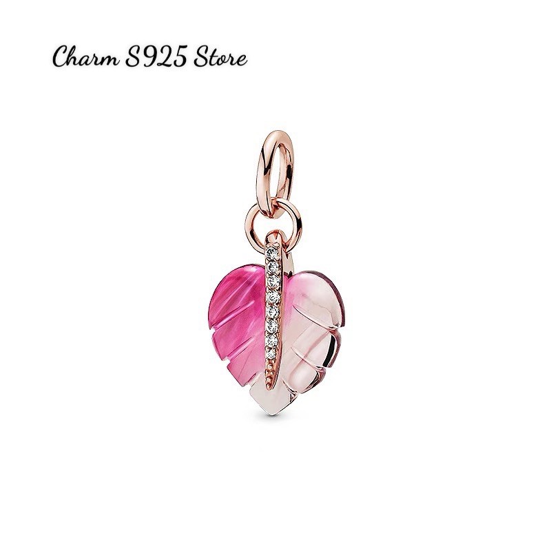 charm pan treo chiếc lá hồng đính đá bạc s925 cao cấp