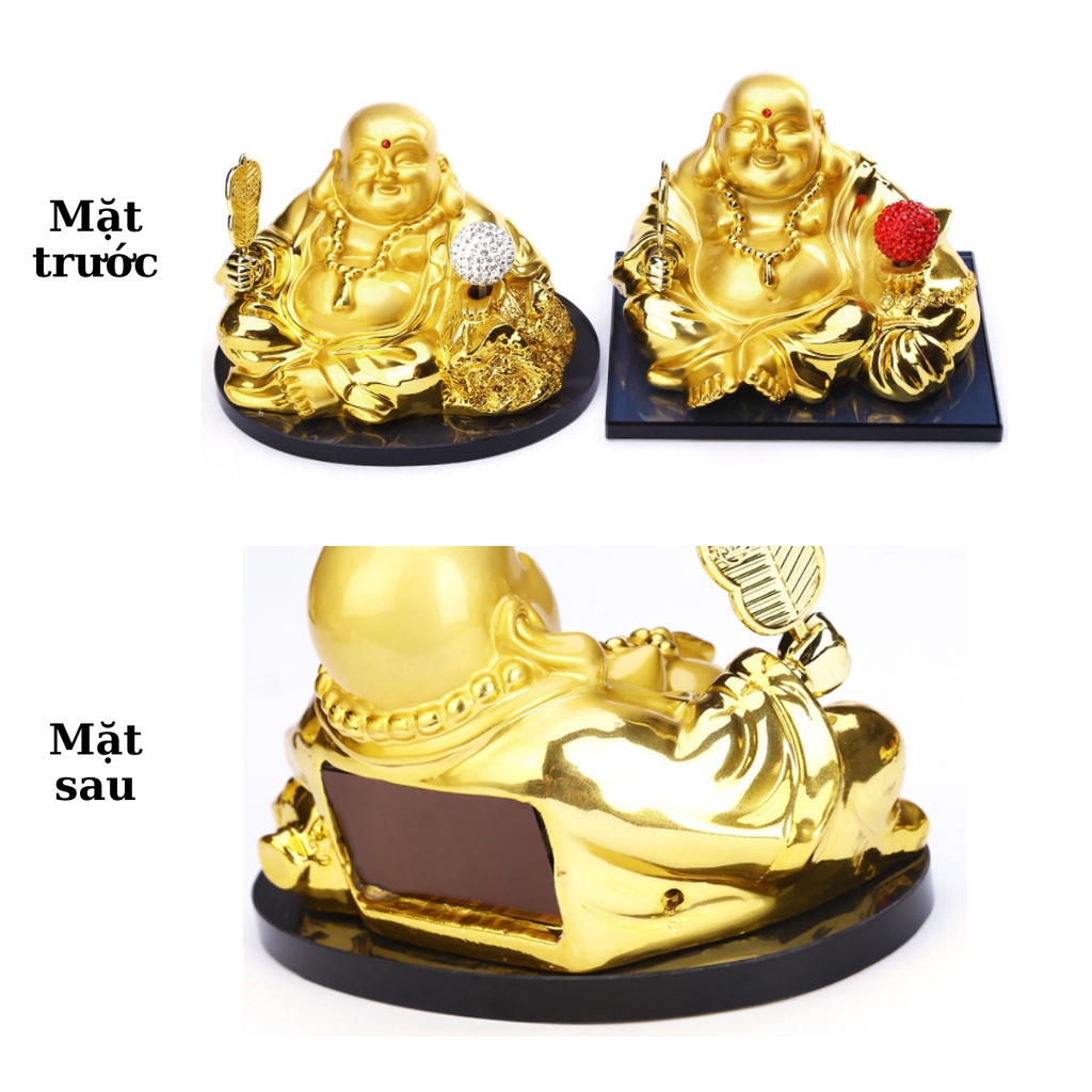 Tượng phật Di Lặc cầm quạt quả cầu xoay bằng năng lượng mặt trời trang trí taplo xe hơi, bàn làm việc, ban thờ