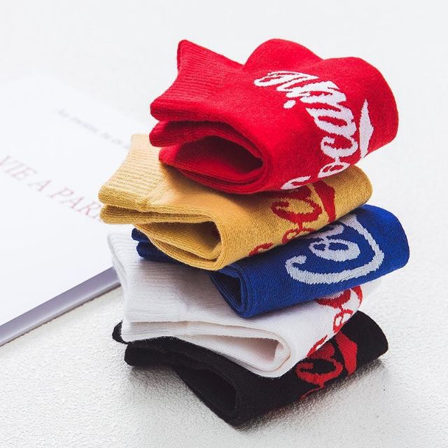 Tất Vớ Cotton Unisex Ngắn Dày Dặn In Chữ Nhiều Màu