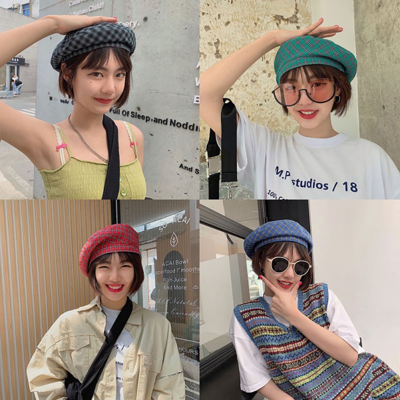 Mũ nồi kẻ sọc caro đáng yêu phong cách Hàn Quốc dành cho nữ