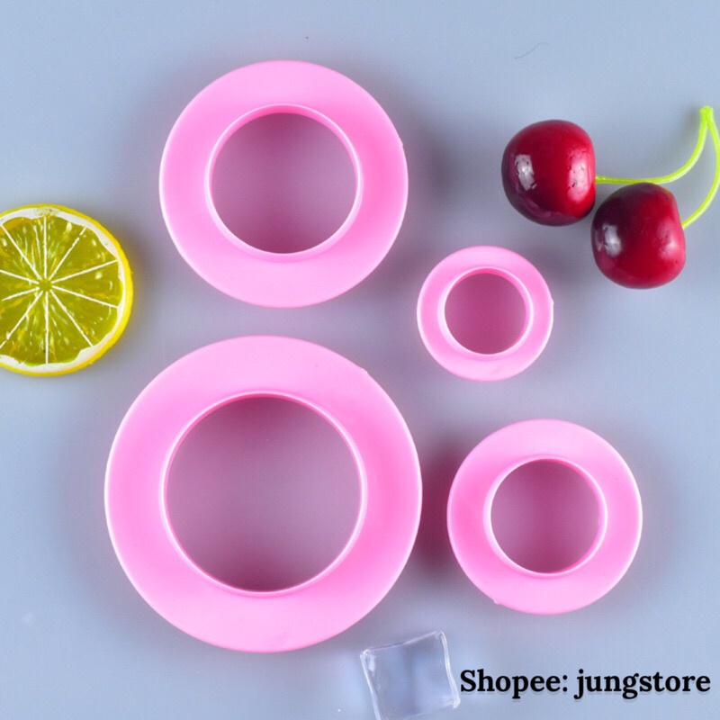 Bộ 4 Khuôn Cắt 2 mặt hình hoa và hình tròn dùng tạo hình mũ gà, mũ heo, hoa hồng và nhiều mẫu bánh bao khác M206