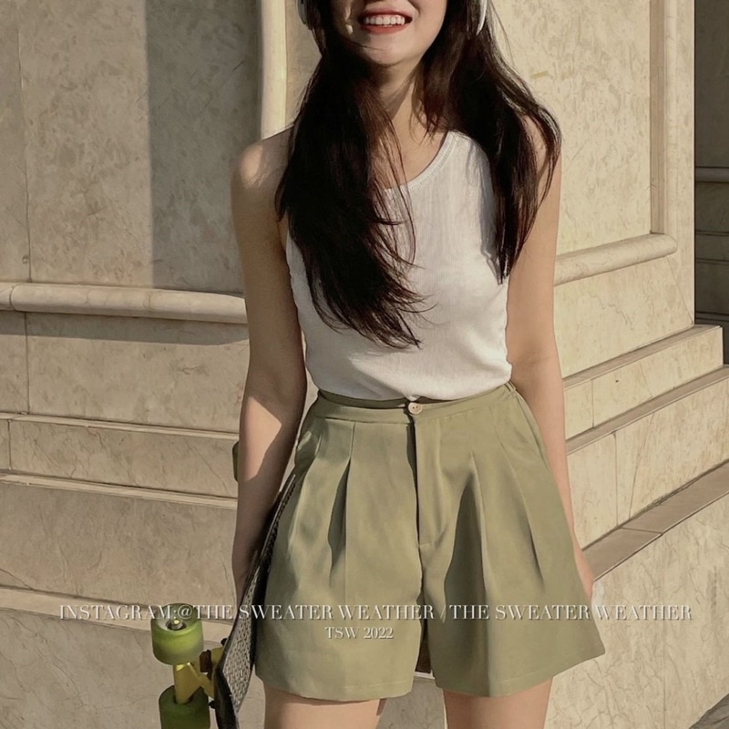 Quần đùi/sooc xếp ly chiết eo 4 màu