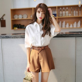 Set : sơ mi trắng+short nâu ulzzang