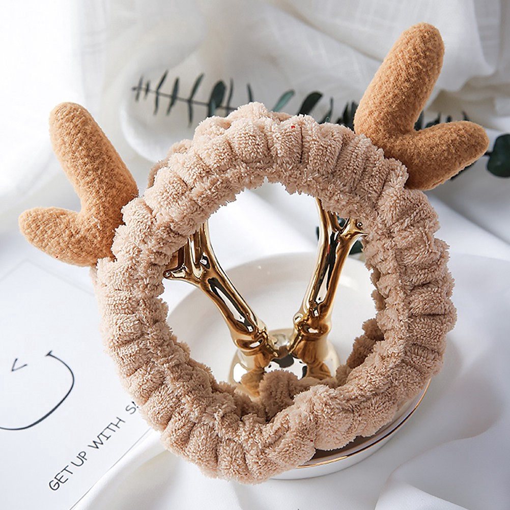 Fashion Women Elastic Antlers Headband,Washing Face Soft Hair Bands,Lady Cute Christmas Elk Headwear