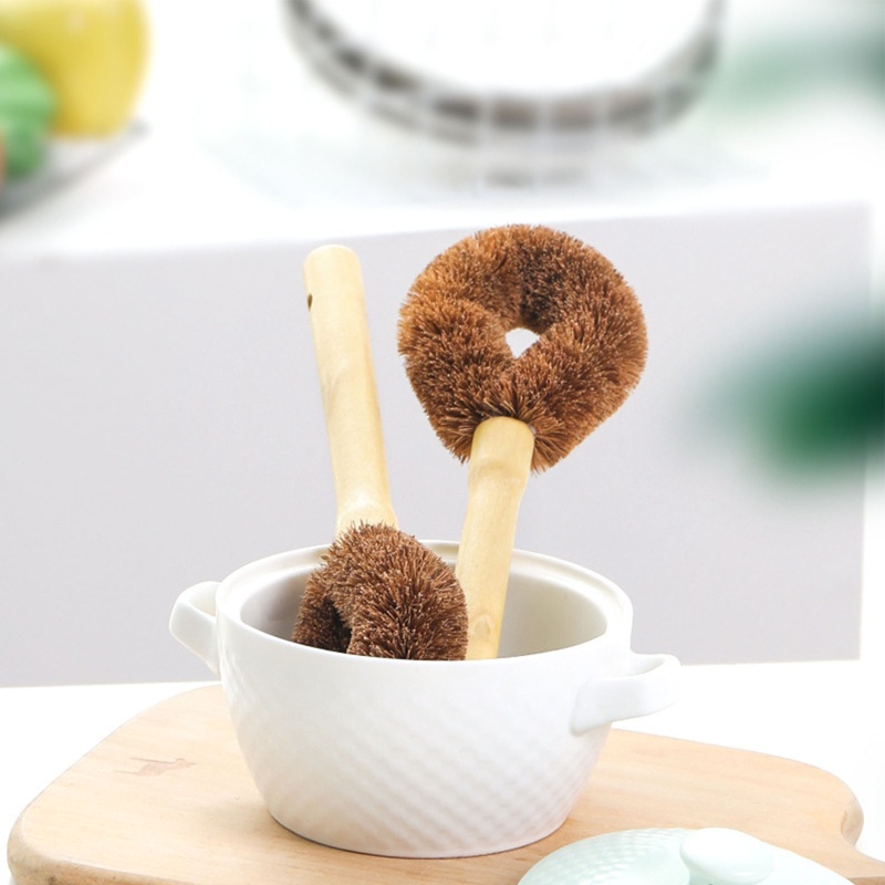 Cọ Chà Nồi Với Tay Cầm Dài Bằng Xơ Dừa Tự Nhiên Chống Dính Tiện Dụng Cho Nhà Bếp