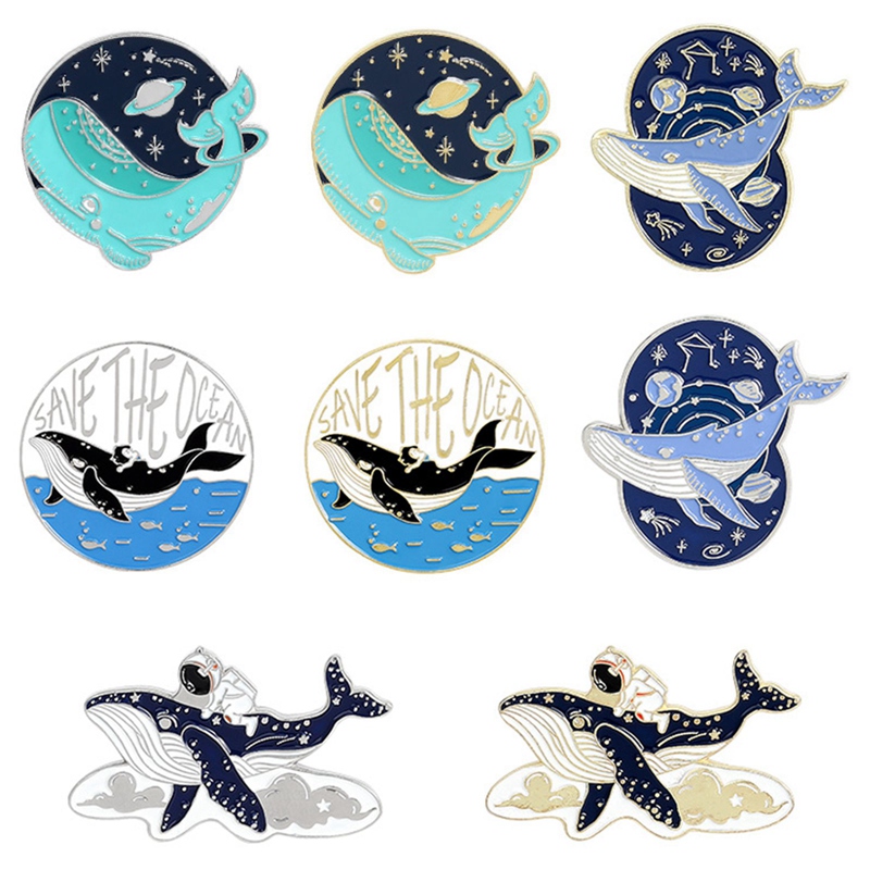 1 Huy Hiệu Cài Áo Kim Loại Hình Cá Voi, Phi Hành Gia Đáng Yêu