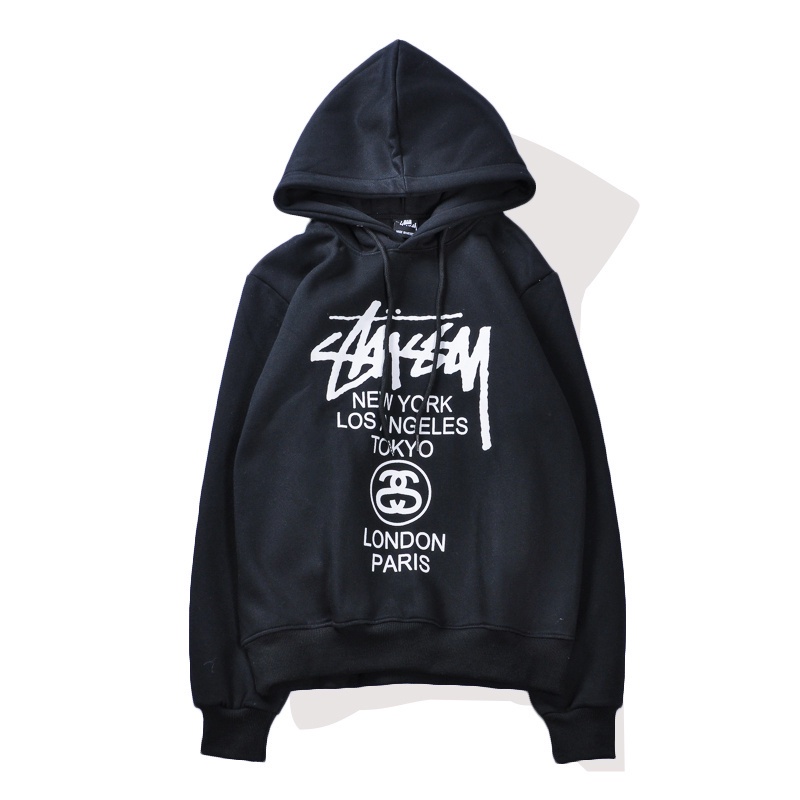 Áo hoodie cotton tay dài in chữ ITEM Stussy thời trang dành cho nam và nữ