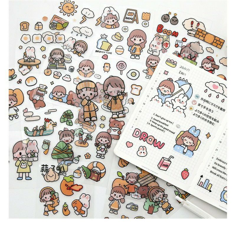 Miếng dán Sticker trang trí hoạt hình ngẫu nhiên, kích thước 8x8cm Decofu