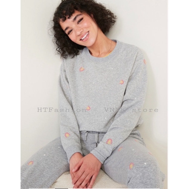 ÁO NỈ UNISEX CỔ TRÒN HÌNH THÊU CẦU VỒNG