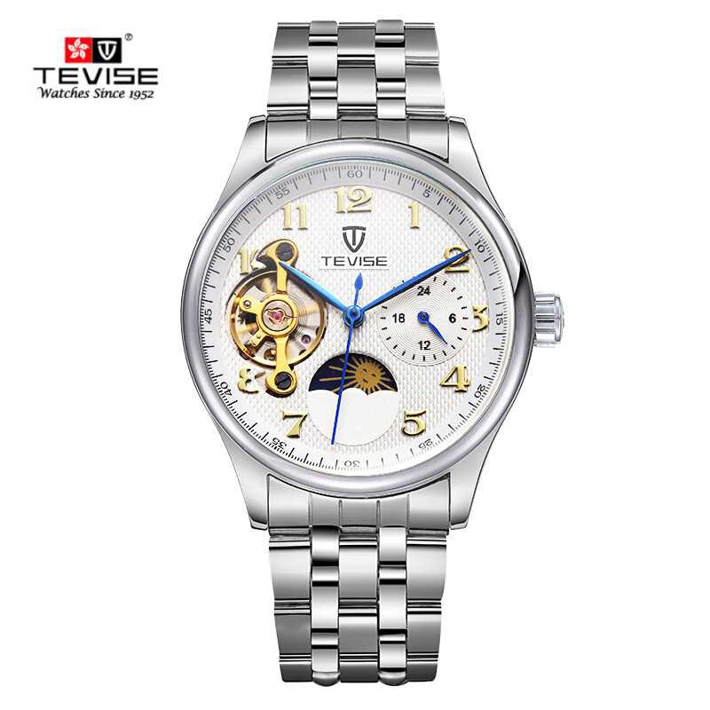 [LƯƠNG VỀ– Tặng Qùa] Đồng hồ chạy cơ Automatic nam dây Thép thương hiệu TEVISE 795 Japan Golden chống nước