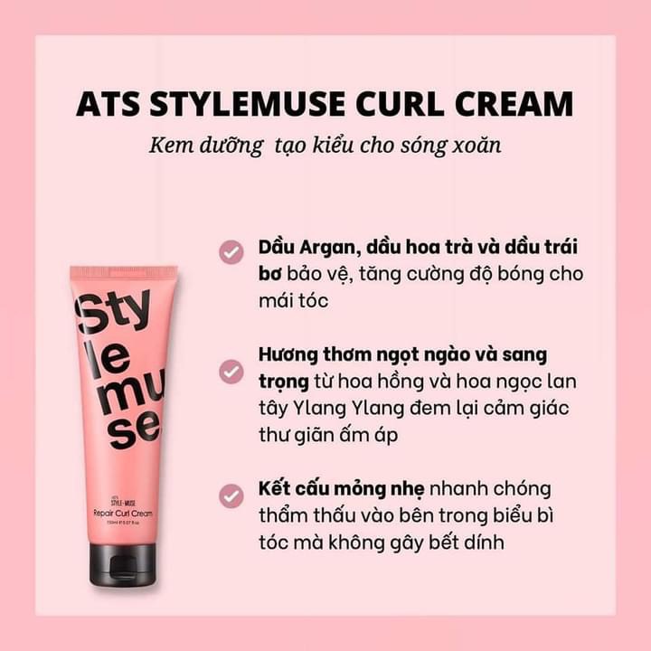 Kem tạo kiểu cho tóc xoăn ATS Stylemuse Repair Curl Cream 150ml chính hãng