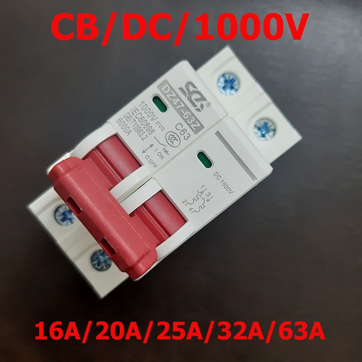 Bộ Át 1 chiều (aptomat SC) CB DC 1000V bảo vệ quá tải cho pin năng lượng mặt trời CB DC 16A/20A/25A/32A/63A