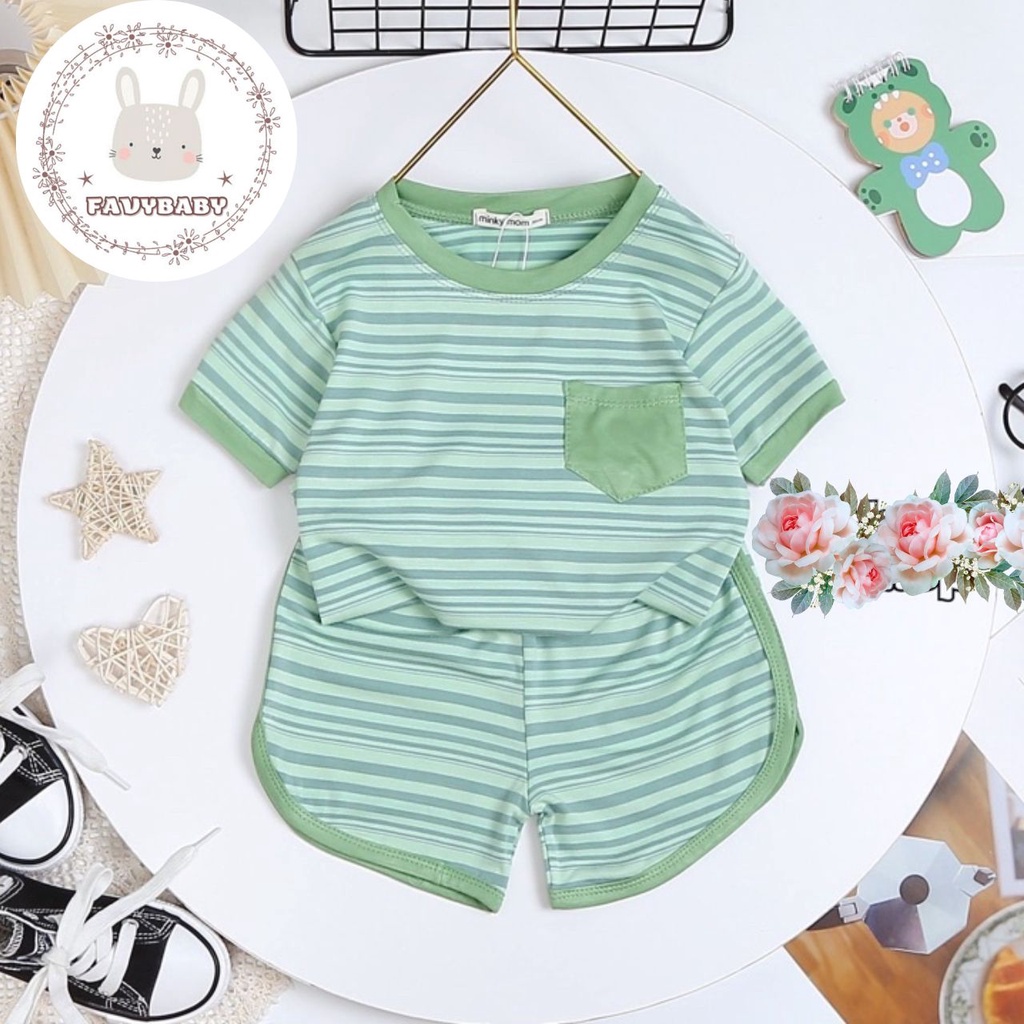 Bộ MINKY MOM Chính Hãng Tay Ngắn Thun Lạnh Sọc Dệt Có Túi Quần Vát Năng Động Cho Bé 0 1 2 3 4 5 Tuổi - Favybaby