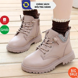 Bốt cho bé gái bé trai cổ cao hình chữ V da bóng mềm màu Đen Nude size 27-38 cho bé từ 3-18 Tuổi Boot trẻ em dễ thương
