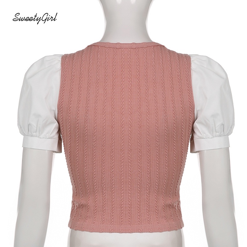 Áo Thun Cổ Chữ U Tay Ngắn Màu Sắc Tương Phản Dễ Thương Dành Cho Nữ 2022