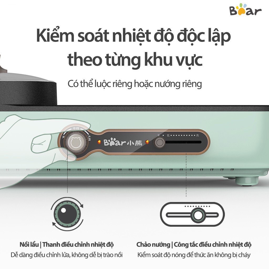 Bếp Lẩu Nướng Bear DKL-C12D1 2 Ngăn Đa Năng Mini 2 trong 1  - Bảo Hành 12 Tháng