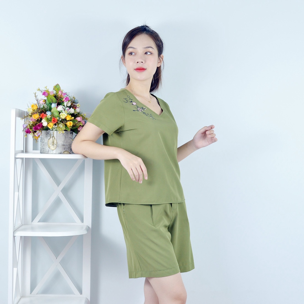 Bộ đồ nữ MÀU RÊU IN HOA VAI SIÊU XINH   - vải lụa cao cấp - Cực Kì Sang Chảnh - Qúy phái