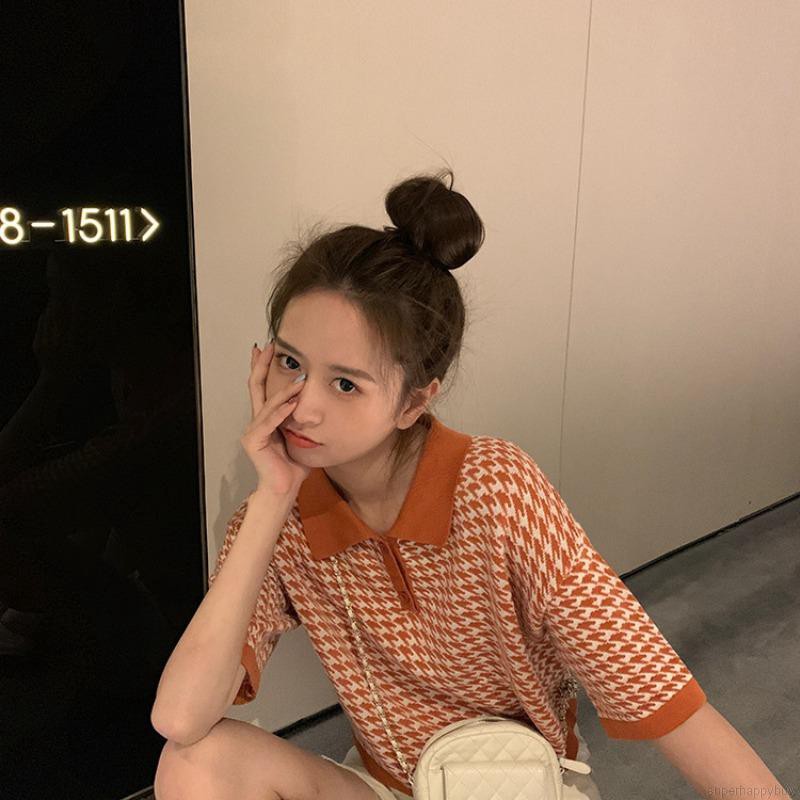 Áo sơ mi tay ngắn dáng rộng hoạ tiết sọc ca-rô cho phái nữ