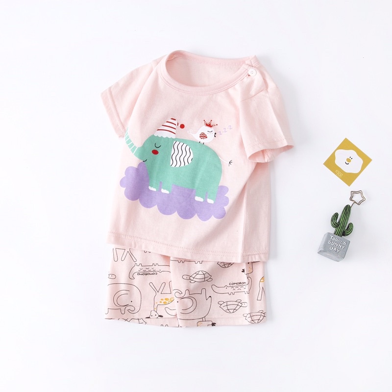 Bộ cotton cộc tay hàng Quảng Châu chất cực mát cho bé