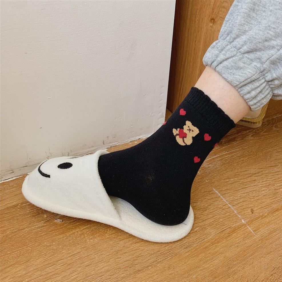Tất cổ cao nữ Cotton In hình Dễ thương Thu Đông Ulzzang Hàn Quốc Vớ cao cổ nữ Thời trang