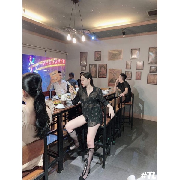 Áo sơmi voan chữ hạt nhũ hàng QCL1