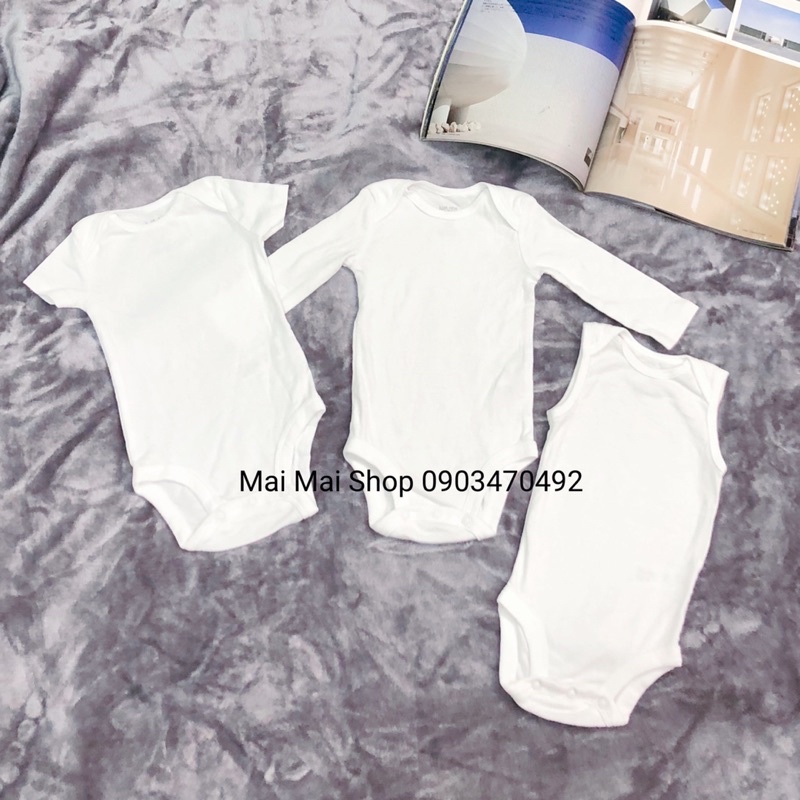 Body chip cộc tay, dài tay trắng trơn xuất dư chất cotton mềm mát thấm mồ hôi an toàn cho da bé- Bodysuit cho bé 0-24M