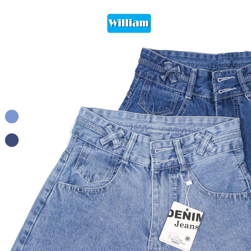 Quần jean nữ ngố ống rộng trơn, vải denim bền đẹp, dễ phối đồ William - AT118