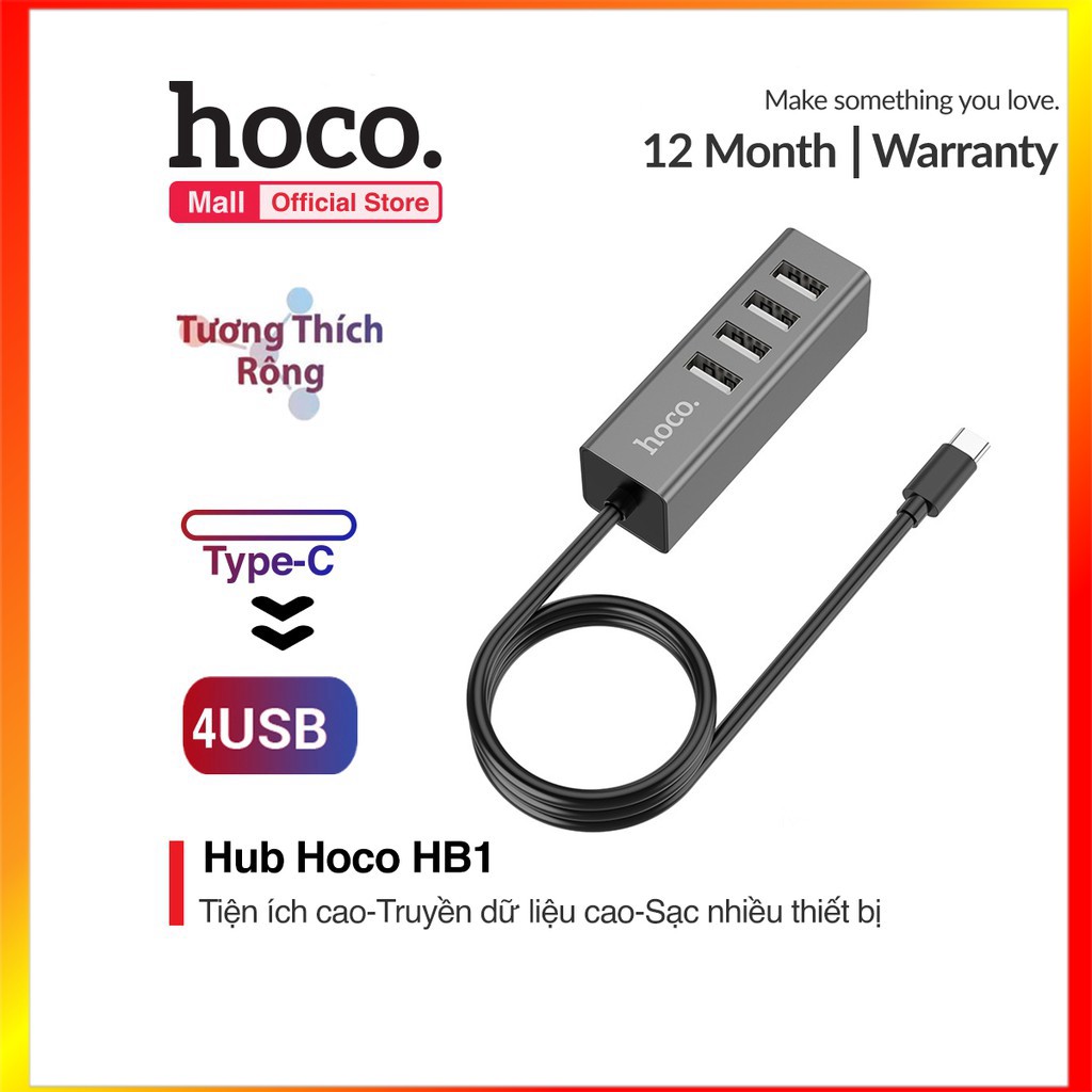 HUB 4 cổng USB Hoco HB1 tương thích cao chất liệu vỏ hợp kim nhôm cao cấp - MrPhukien