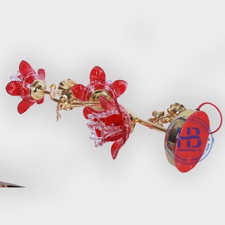 Đèn thờ điện led pha lê 3 bông 55cm Đỏ
