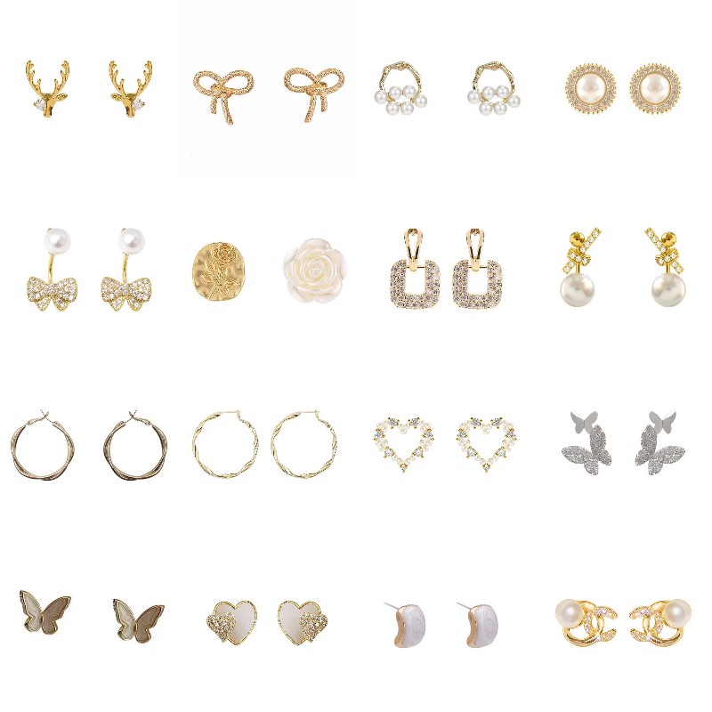 Bông Tai Hình Học Bằng Kim Loại Đính Ngọc Trai Phong Cách Retro Hàn Quốc 2022 bông tai nữ khuyên tai