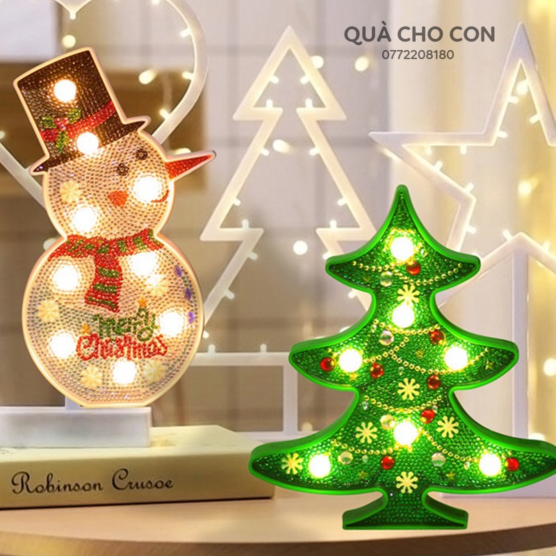 ĐỒ TRANG TRÍ TỰ ĐÍNH ĐÁ HANDMADE CÂY THÔNG NOEL, NGỰA 1 SỪNG, LẠC ĐÀ ALPACA CÓ ĐÈN LED (tặng kèm pin)